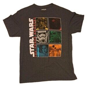 Star Wars The Force Awakens Men’s Medium Gray Graphic T-Shirt Kylo Ren Rey BB-8